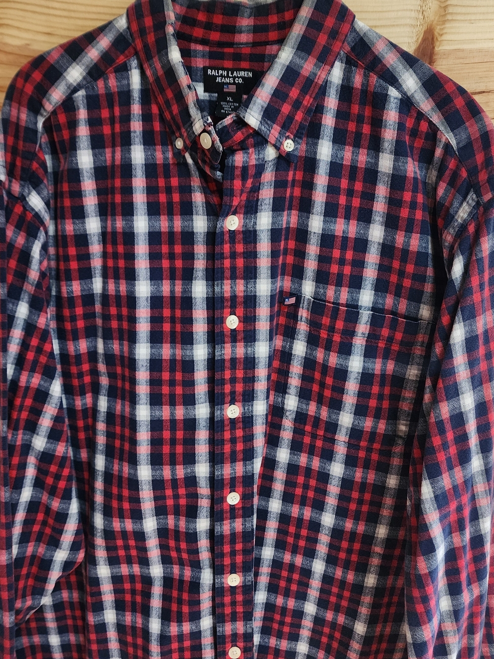 Y2K Ralph Lauren Red Navy and White Plaid Button-Down Shirt Classic